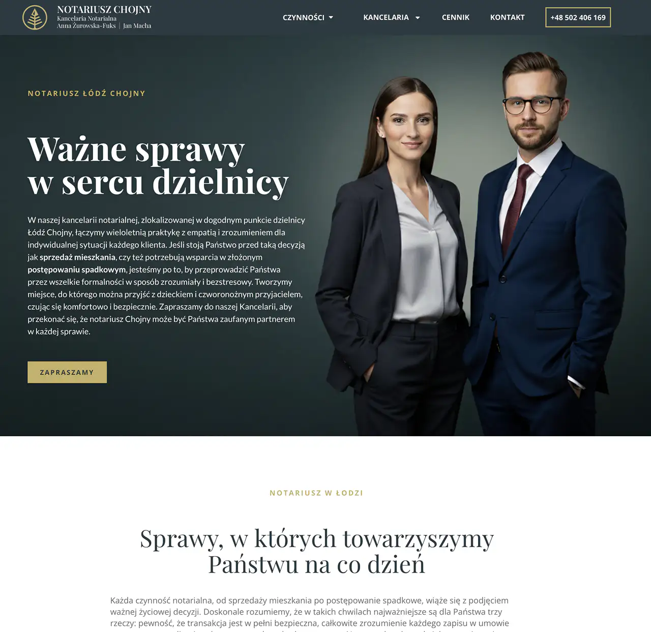 Strona internetowa notariusza - hero section