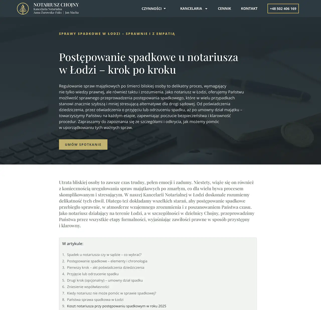 Strona internetowa notariusza - czynność notarialna