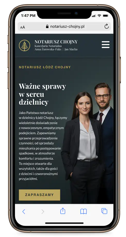 Strona internetowa notariusza - hero section mobile