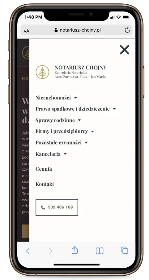 Strona internetowa notariusza - mobile menu